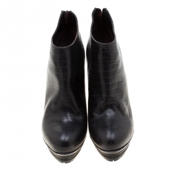 Pre Owned Etro Black Embossed Leather Ankle Platform Boots Size 40