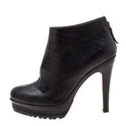 Pre Owned Etro Black Embossed Leather Ankle Platform Boots Size 40