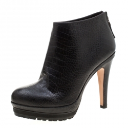 Pre Owned Etro Black Embossed Leather Ankle Platform Boots Size 40