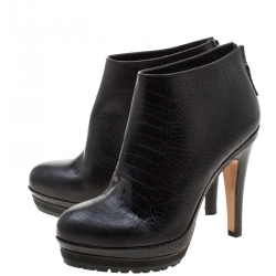 Pre Owned Etro Black Embossed Leather Ankle Platform Boots Size 40