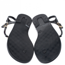 Pre Owned  Etro Black Jelly Multicolor Metal Logo Embellished Thong Flats Size 39