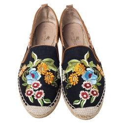 Etro Black/Multicolor Embroidered Fabric Espadrille Flats Size 36