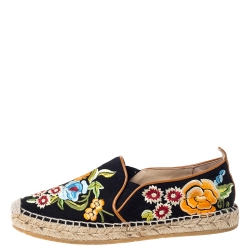 Etro Black/Multicolor Embroidered Fabric Espadrille Flats Size 36
