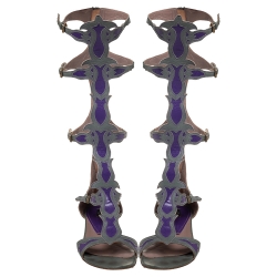 Pre Owned Etro Grey/Purple Leather Flat Gladiator Sandals Size 38