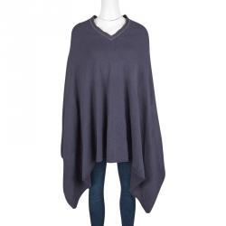 Fabiana Filippi Grey Nickel Embellished V-Neck Poncho M