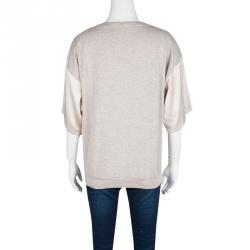 مملوكة مسبقًا توب فابيانا فيليبي مرصع نيكل أكمام بحافة مضلعة ساتان بيج XS