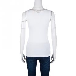 Pre Owned Fabiana Filippi White Contrast Silk Neck Trim Detail Ribbed Tank Top XS