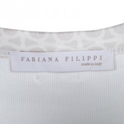 Pre Owned Fabiana Filippi White Contrast Silk Neck Trim Detail Ribbed Tank Top XS