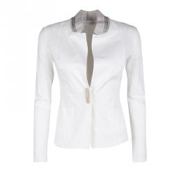 Fabiana Filippi White Contrast Collar Detail Cotton Linen Jacket XS