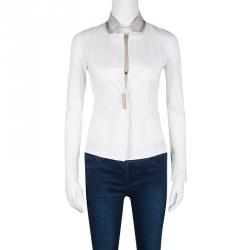 Fabiana Filippi White Contrast Collar Detail Cotton Linen Jacket XS