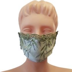 Non-Medical Handmade Olive Green Embroidered Lace and Cotton Face Mask - Pack Of 5 (Available for UAE Customers Only) 