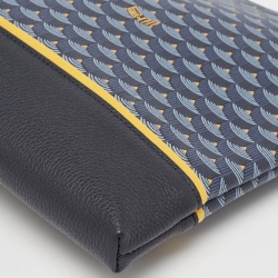 Pre Owned Faure Le Page Navy Blue Coated Canvas and Leather Etendard 35 Zip Pochette
