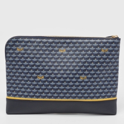 Pre Owned Faure Le Page Navy Blue Coated Canvas and Leather Etendard 35 Zip Pochette