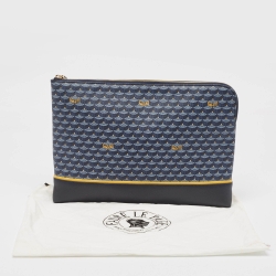 Pre Owned Faure Le Page Navy Blue Coated Canvas and Leather Etendard 35 Zip Pochette