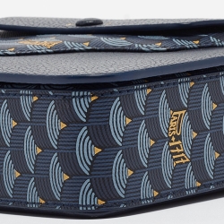 Fauré Le Page Navy Blue Leather and Coated Canvas Calibre 21 Top Handle Bag