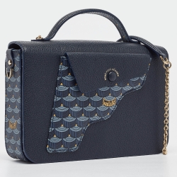 Fauré Le Page Navy Blue Leather and Coated Canvas Calibre 21 Top Handle Bag
