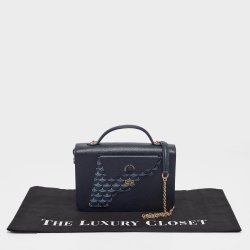 Fauré Le Page Navy Blue Leather and Coated Canvas Calibre 21 Top Handle Bag