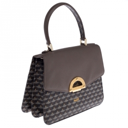 Faure Le Page Dark Grey Coated Canvas and Leather Parade Top Handle Bag