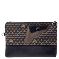 Pre Owned Faure Le Page Grey Coated Canvas and Leather Wristlet Pouch