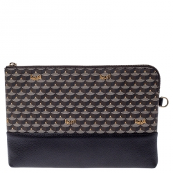 Pre Owned Faure Le Page Grey Coated Canvas and Leather Wristlet Pouch