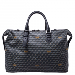 Pre Owned Faure Le Page Grey/Black Coated Canvas Boston Bag