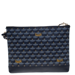 Pre Owned Faure Le Page Blue Coated Canvas Wristlet Clutch