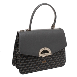Faure Le Page Dark Grey Coated Canvas and Leather Parade Top Handle Bag