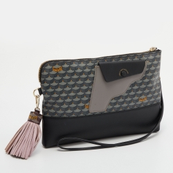 Faure Le Page Multicolor Coated Canvas and Leather Wristlet Clutch