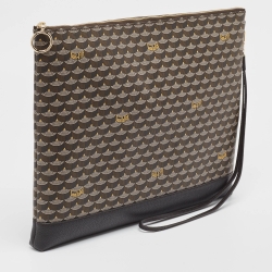 Faure Le Page Black Coated Canvas and Leather Wristlet Pouch