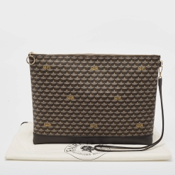 Faure Le Page Black Coated Canvas and Leather Wristlet Pouch