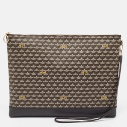 Faure Le Page Black Coated Canvas and Leather Wristlet Pouch