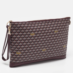 Pre Owned Faure Le Page Burgundy Coated Canvas and Leather Wristlet Pouch