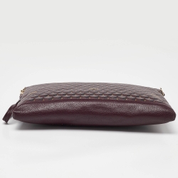 Pre Owned Faure Le Page Burgundy Coated Canvas and Leather Wristlet Pouch