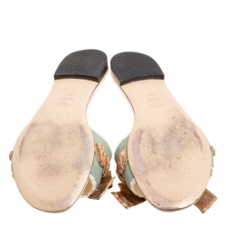 Pre Owned Fendi Moss Green Stretch Knit Bow Embellished Flat Slides Size 38.5