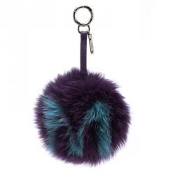 Pre Owned Fendi Purple/Blue Fox Fur Pom Pom Bag Charm