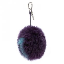 Pre Owned Fendi Purple/Blue Fox Fur Pom Pom Bag Charm