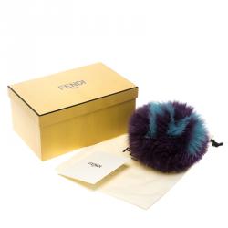 Pre Owned Fendi Purple/Blue Fox Fur Pom Pom Bag Charm