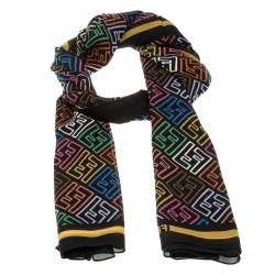 مملوكة مسبقًا وشاح فندي طباعة زوكا متعدد الألوان حرير أسود