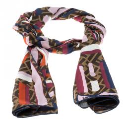 Pre Owned وشاح فندي حرير طباعة طباشير وزوكا