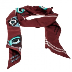 مملوكة مسبقًا وشاح فندي ماكسي رابي حرير نقوش مونستر أحمر