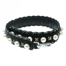 Pre Owned Fendi Black Pearl Embellished Leather Strap You Bag Strap