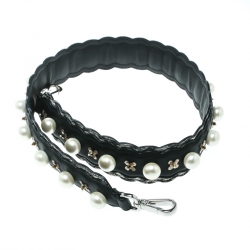 Pre Owned Fendi Black Pearl Embellished Leather Strap You Bag Strap