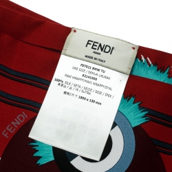 مملوكة مسبقًا وشاح فندي ماكسي رابي حرير نقوش مونستر أحمر