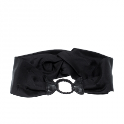 Pre Owned Fendi Black Silk Leather Trim Detail Headband 
