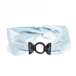 Fendi Blue Silk Leather Trim Detail Headband 