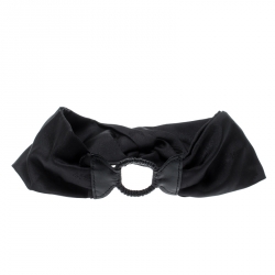 Pre Owned Fendi Black Silk Leather Trim Detail Headband 