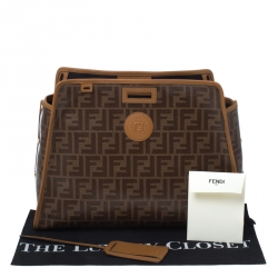 Pre Owned  Fendi Brown Monogram Coated Canvas Medium Peekaboo Defender Pouch