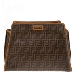Pre Owned  Fendi Brown Monogram Coated Canvas Medium Peekaboo Defender Pouch