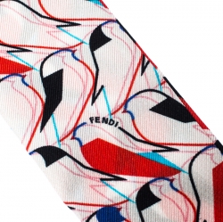 Pre Owned Fendi Mulitcolor Abstract Bird Print Silk Creatures Bandeau Avorio Scarf