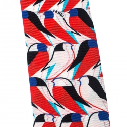 Pre Owned Fendi Mulitcolor Abstract Bird Print Silk Creatures Bandeau Avorio Scarf